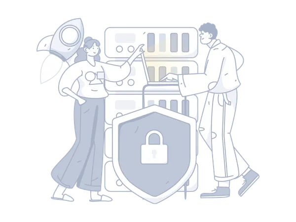 Team analyzing data security  Illustration