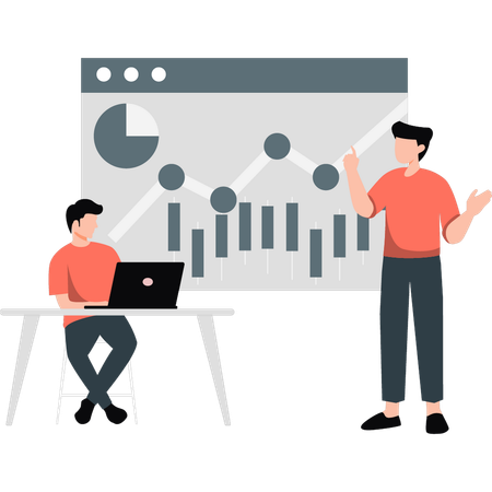 Team arbeitet an analytischem Geschäftsdiagramm  Illustration