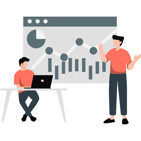 Team arbeitet an analytischem Geschäftsdiagramm  Illustration