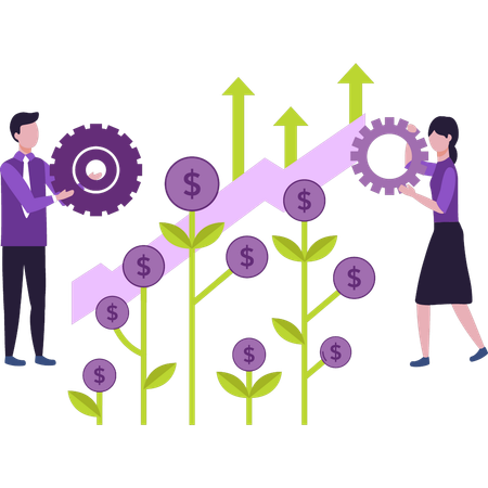 Team arbeitet an Dollarwachstum  Illustration