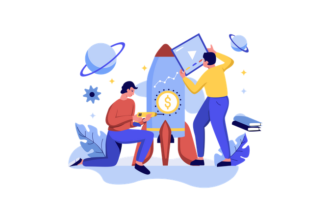 Team arbeitet an Startup  Illustration