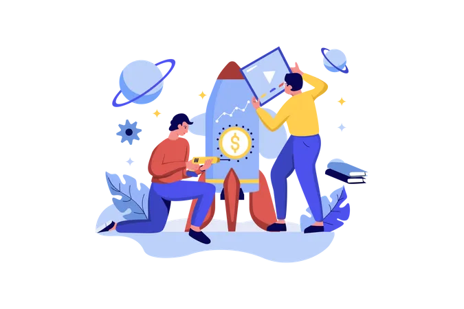 Team arbeitet an Startup  Illustration