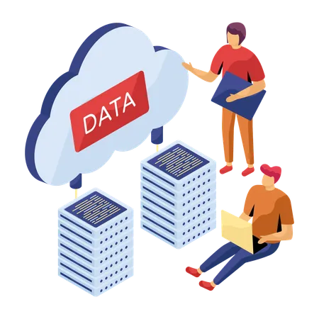 Team arbeitet an Cloud-Technologie  Illustration