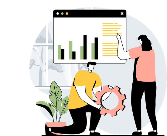 Team, das an der Datenanalyse arbeitet  Illustration