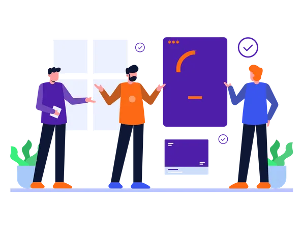 Team, das an der Datenanalyse arbeitet  Illustration