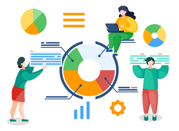 Team, das an der Datenanalyse arbeitet  Illustration