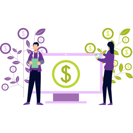 Team arbeitet an der Entwicklung von Dollarpflanzen  Illustration