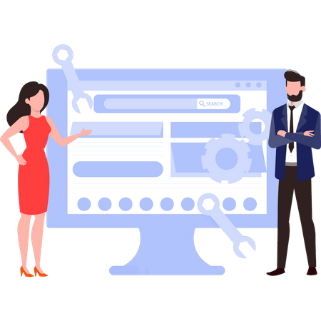 Team arbeitet an der Website  Illustration