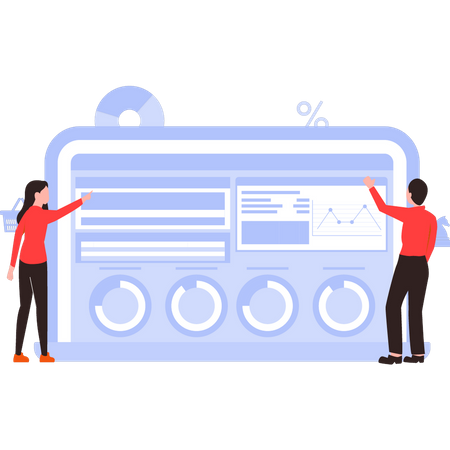 Team arbeitet an einem Diagramm  Illustration