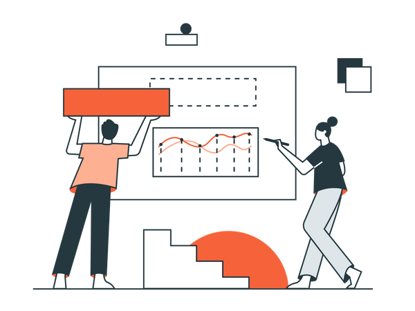 Team arbeitet an Präsentation  Illustration