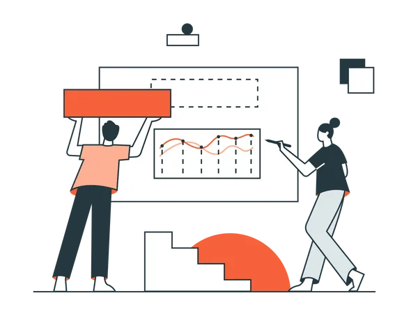 Team arbeitet an Präsentation  Illustration