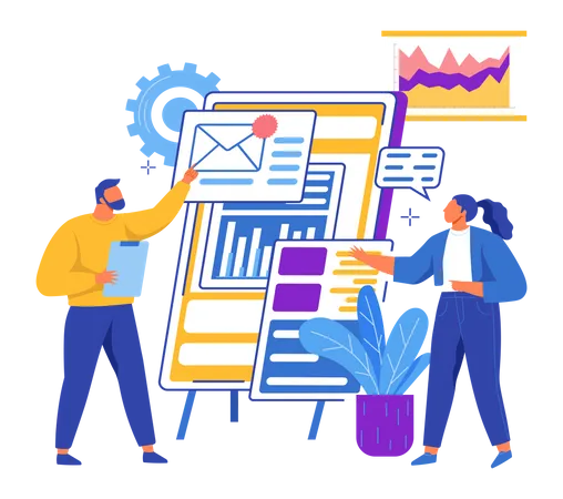 Team arbeitet an Präsentation  Illustration