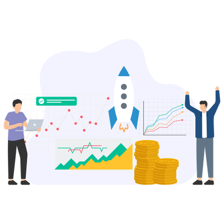 Team arbeitet an der Einkommenssteigerung  Illustration