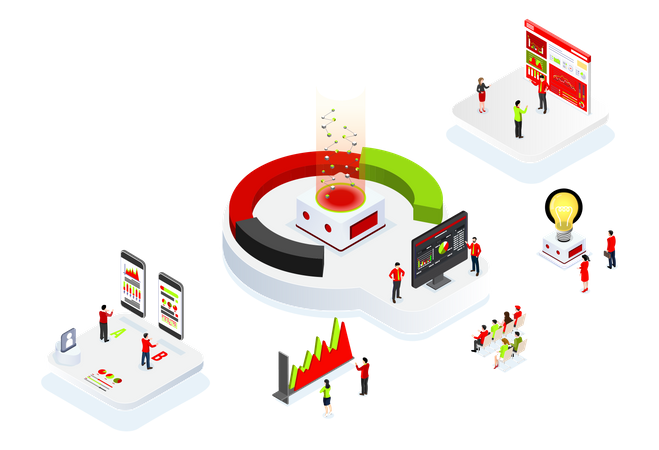 Team arbeitet gemeinsam an der Datenanalyse  Illustration