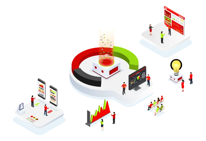 Team arbeitet gemeinsam an der Datenanalyse  Illustration