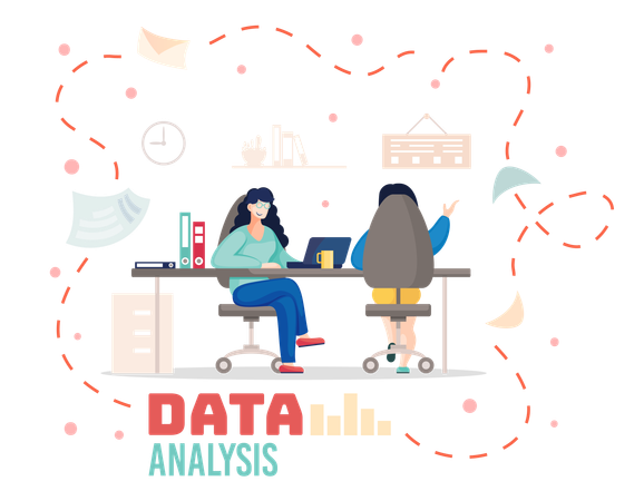 Team arbeitet gemeinsam an statistischer Studie  Illustration