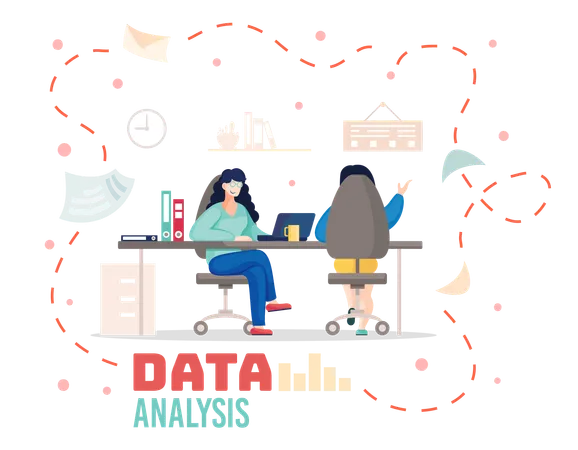 Team arbeitet gemeinsam an statistischer Studie  Illustration