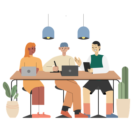 Team arbeitet zusammen im Coworking Space  Illustration