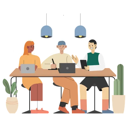 Team arbeitet zusammen im Coworking Space  Illustration