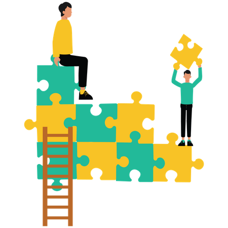 Team arranging jigsaw pieces together  Illustration
