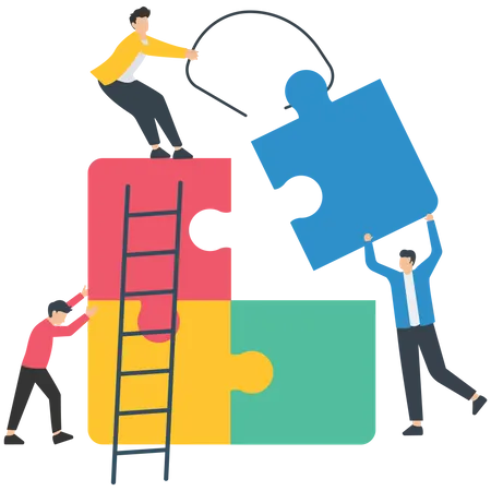 Team arranging jigsaw pieces together  Illustration