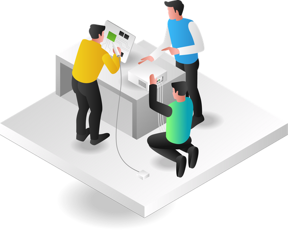 Team assembling electronic devices  Illustration