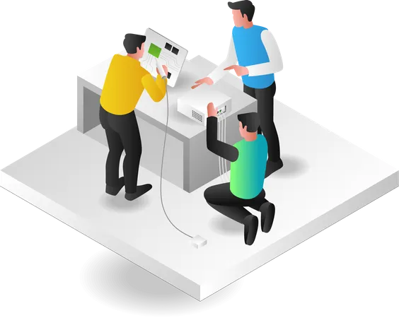 Team assembling electronic devices  Illustration