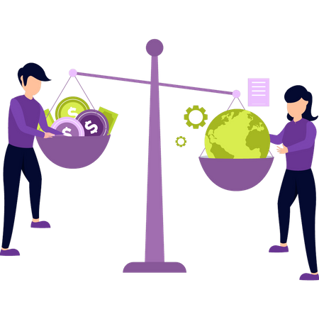Team balance the income scale  Illustration