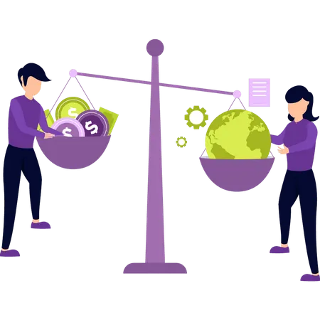 Boy And Girl Balance The Income Scale Illustration