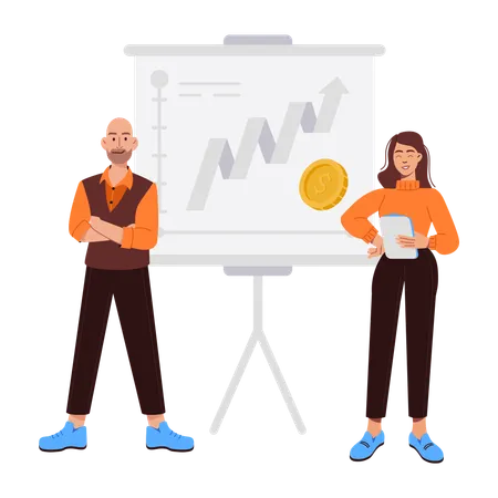Team bespricht Finanzpräsentation  Illustration