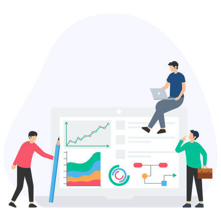 Team betrachtet Gantt-Diagramm  Illustration