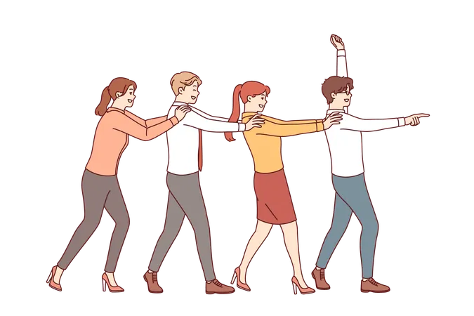 Team building for business people performing dance together and pretending to be train  Illustration