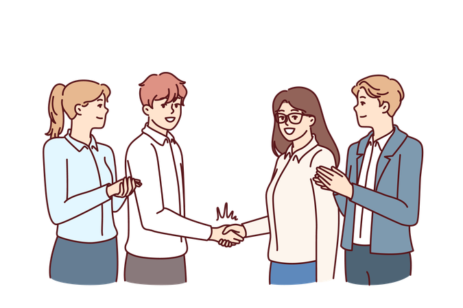 Team business people and manager handshake with best employee company to motivate staff  Illustration