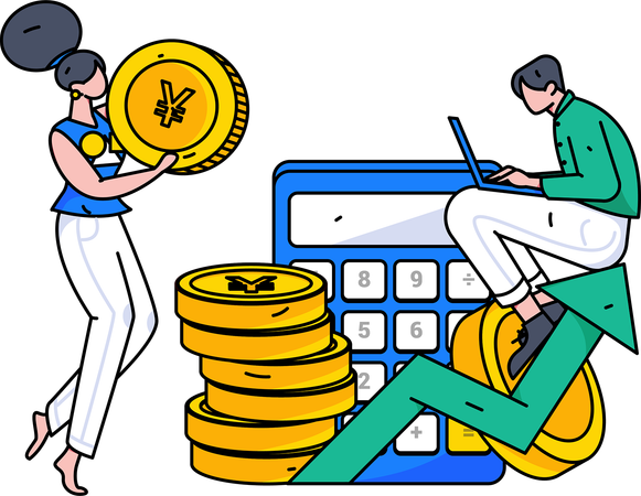 Team calculates business finances  Illustration