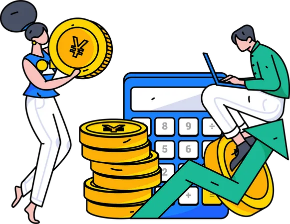 Team calculates business finances  Illustration