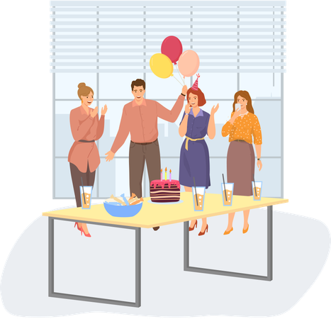 Team celebrates success party in office  Illustration