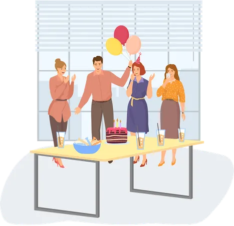 Team celebrates success party in office  Illustration