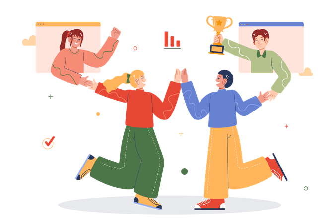 Team celebrating business win  Illustration