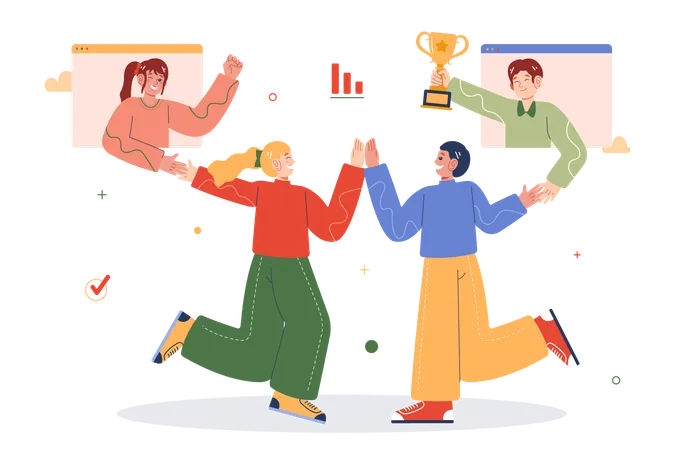 Team celebrating business win  Illustration