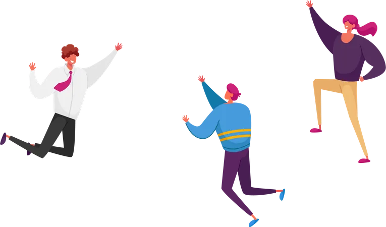 Successful Winners Business Team Celebrating Victory In Office Happy People In Smart Casual Wear Standing On Knees And Gesturing With Arms Up Exclaiming And Cry Yeah Cartoon Flat Vector Illustration Illustration