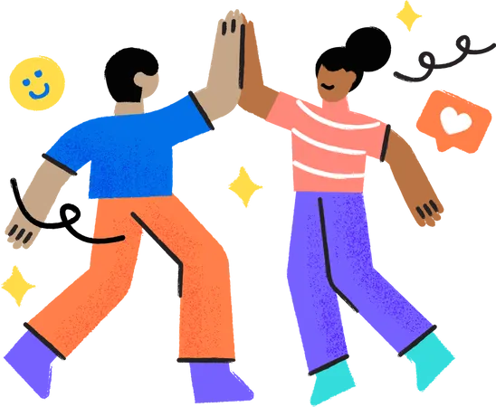 Women Doing High Five With Her Boyfriend Brush Vector Style イラスト