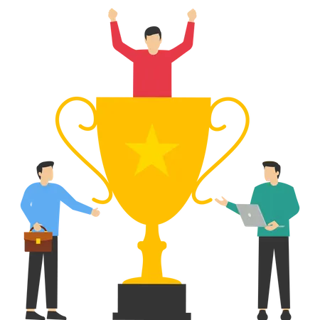Success Team Concept Employee Team Celebrating Successful Achievement Holding A Big Trophy Can Be Used For Landing Page Template Ui Web Mobile App Poster Banner Flyer Vector Illustration Illustration