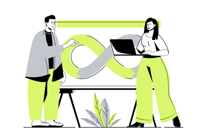 Team collaborating on project with programming and management system  Illustration