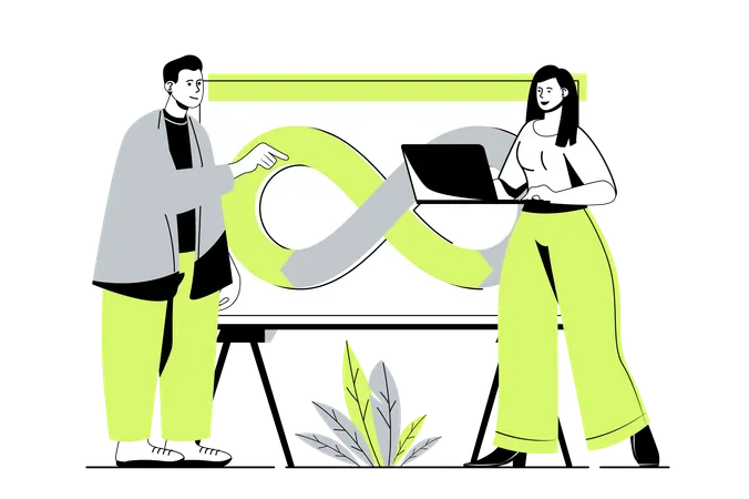 Team collaborating on project with programming and management system  Illustration