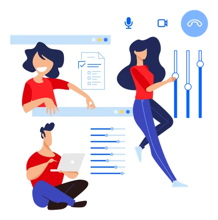 Team communicating on video call app  Illustration