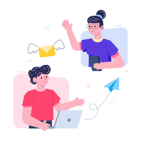 Team communicating through email  Illustration