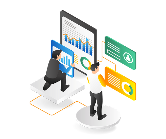 Team compiling business analysis data  Illustration