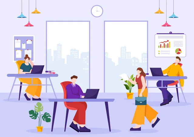 Employee Vector Illustration With Business Team And Productivity Hold A Meeting To Common Goals And Success With Company In Flat Cartoon Background Illustration