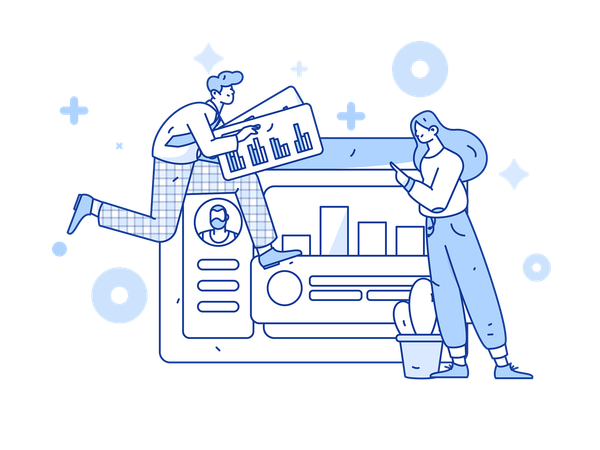 Team discusses growth analysis  Illustration