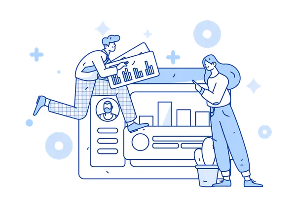 Team discusses growth analysis  Illustration